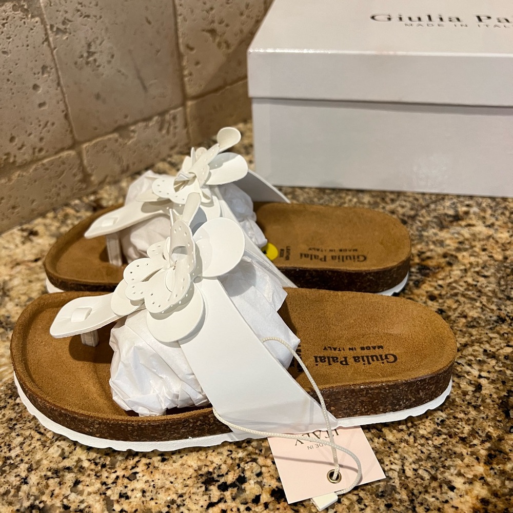 NWT and box: White Girl Sandals